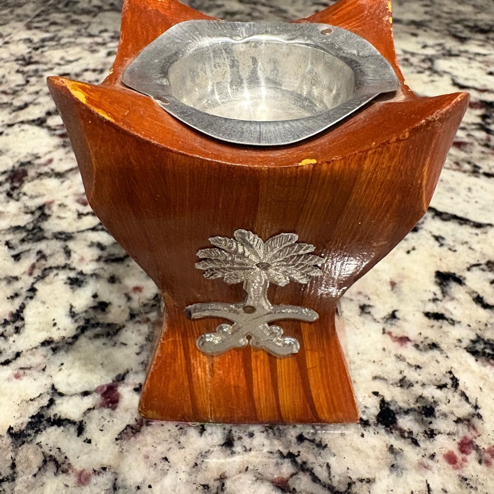 Wooden Incense Holder with Silver Tree Accent